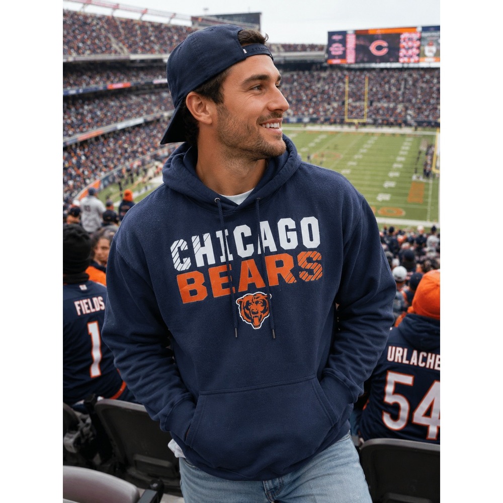 Chicago Bears Hoodie Men's Medium Navy Blue NFL Football Pullover Sweatshirt